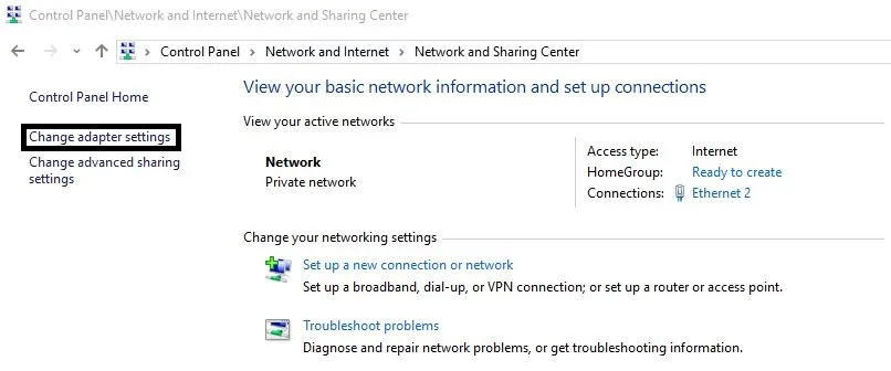 Change adapter settings