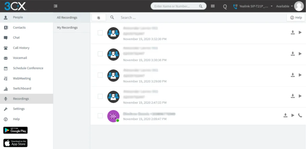 Our web client allows you to easily perform all the functions of a phone but also access recordings among other features.
