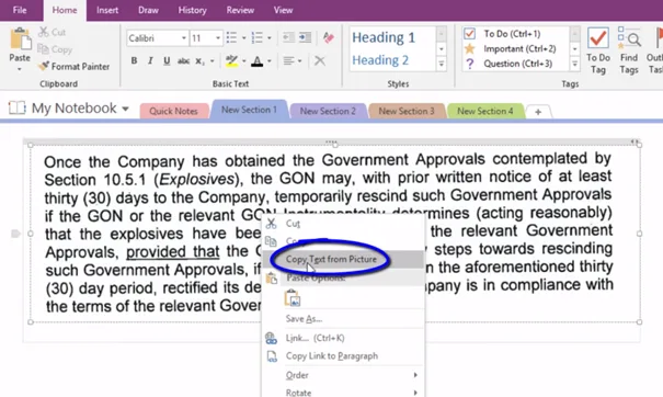 copying text from Picture in OneNote